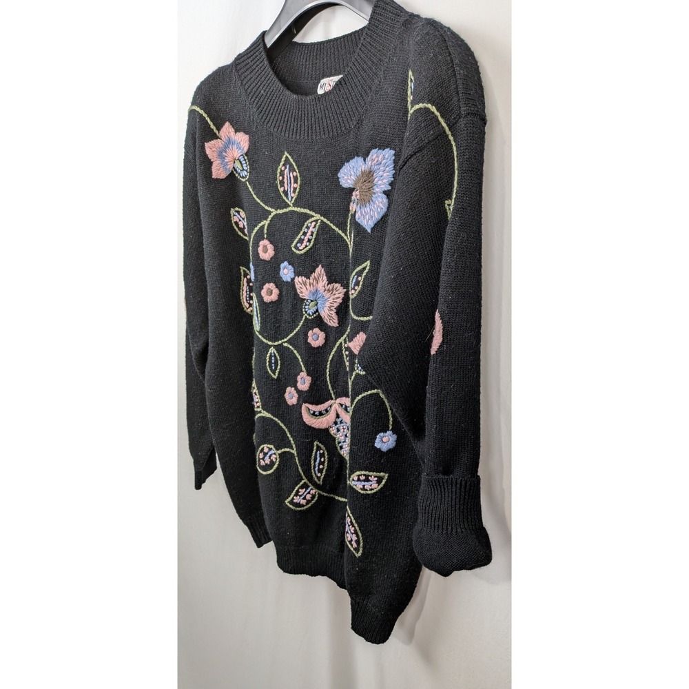 Vintage Embroidered Floral Mister Leonard Sweater women's M made in Hong Kong - Picture 2 of 8